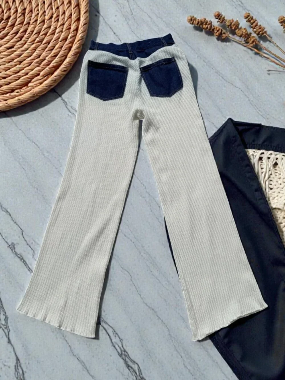 WeWoreWhat High Rise Denim Cable Knit Wide Leg Jean Size 27 - Picture 14 of 16